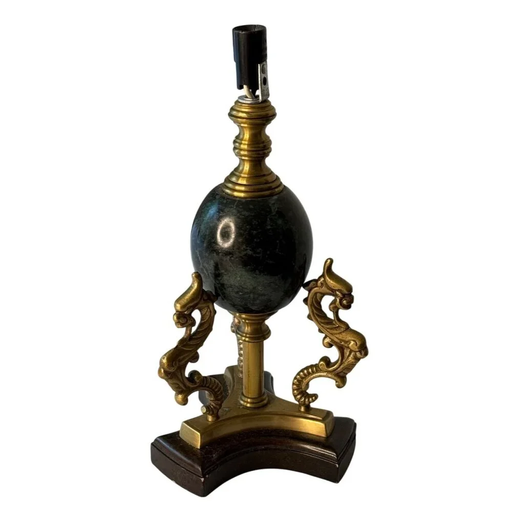 Vintage Ornate Brass & Marble 'Dragon's Egg' Accent Lamp, Brass, Dragon, Fantasy